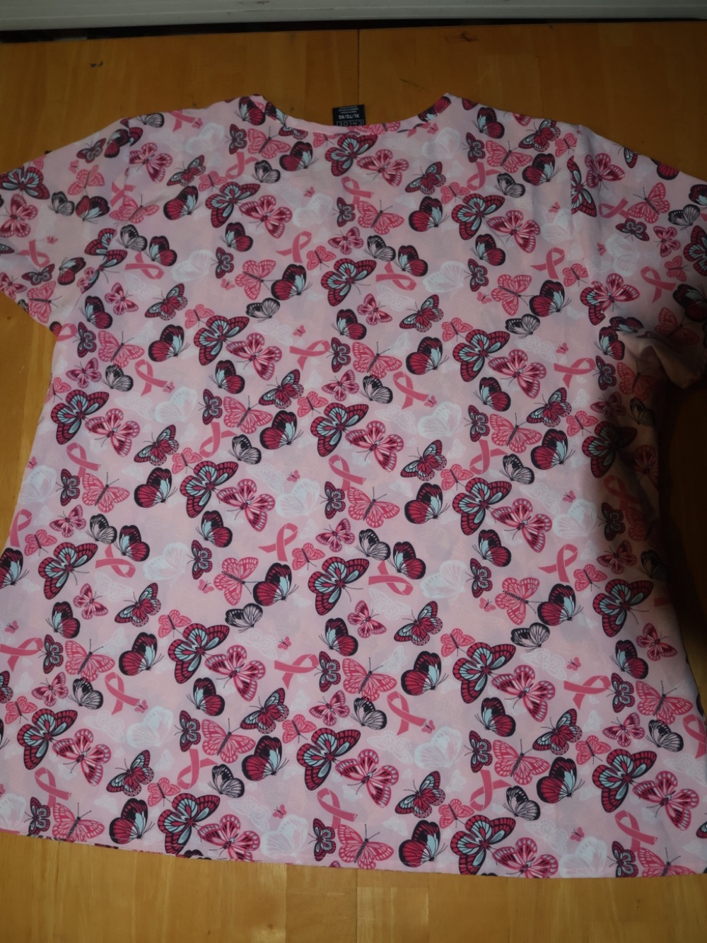 Women’s Pink Butterfly Print Short Sleeve Tee - Breast Cancer Awareness